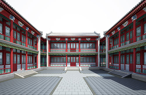海北北京四合院设计古建筑鸟瞰图展示